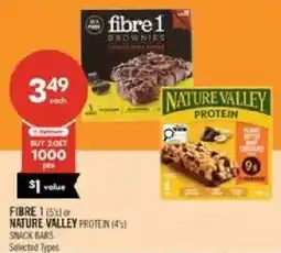 Shoppers Drug Mart Fibre 1 or Nature Valley Protein snack bars offer