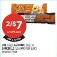 Shoppers Drug Mart One gatorade or barebells protein bars offer