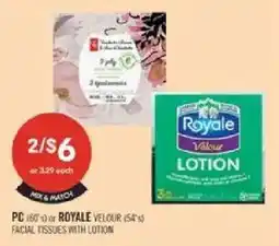 Shoppers Drug Mart PC facial tissues with lotion or Royale velour facial tissues with lotion offer