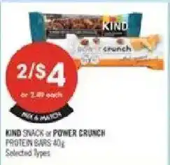 Shoppers Drug Mart Kind snack or power crunch protein bars offer