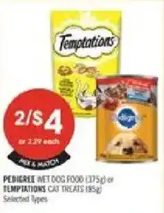 Shoppers Drug Mart Pedigree wet dog food or Temptations cat treats offer