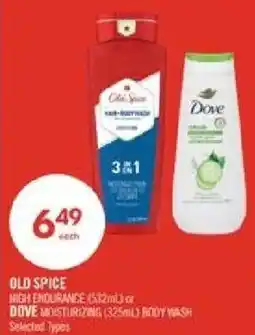 Shoppers Drug Mart Old Spice high endurance or Dove moisturizing body wash offer