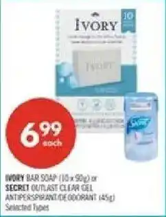 Shoppers Drug Mart Ivory bar soap or secret outlast clear gel antiperspirant/deodorant offer