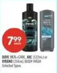Shoppers Drug Mart Dove Men+Care, Axe or Aveeno Body Wash offer