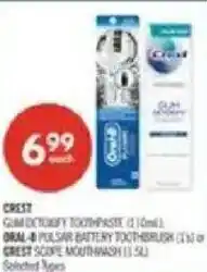 Shoppers Drug Mart Crest gum detoxify toothpaste or oral-b pulsar battery toothbrush or crest scope mouthwash offer