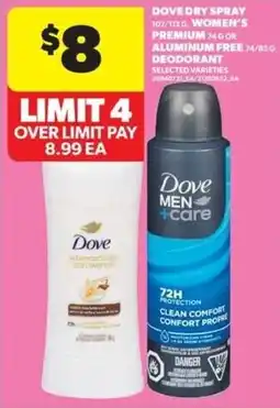 Real Canadian Superstore Dove dry spray women's premium aluminum free deodorant offer