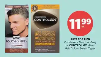 Rexall Just for men comb-in or touch of grey or control gx men's hair colour select types offer