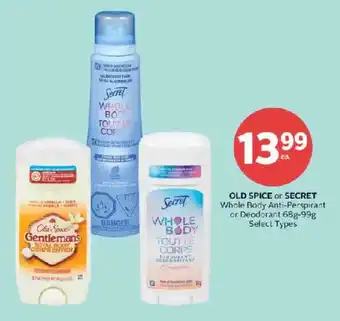 Rexall Old Spice or Secret Whole Body Anti-Perspirant or Deodorant offer