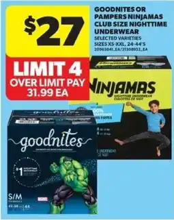 Real Canadian Superstore Goodnites or Pampers Ninjamas club size nighttime underwear offer