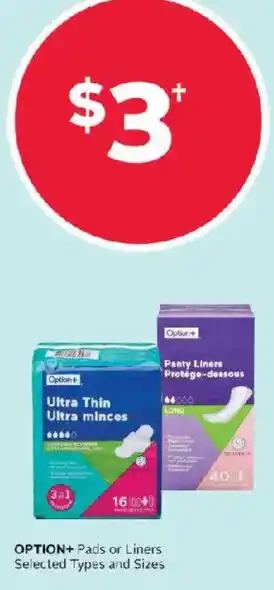 Rexall Option+ Pads or Liners offer