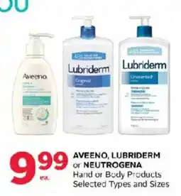 Rexall Aveeno, Lubriderm or Neutrogena hand or body products offer