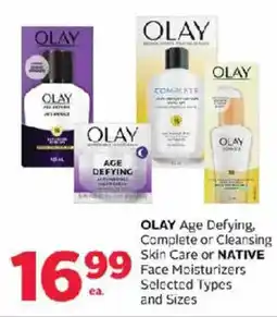 Rexall Olay age defying, complete or cleansing skin care or native face moisturizers offer