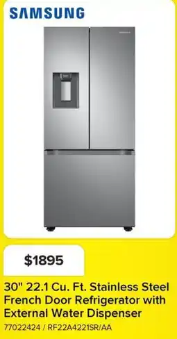 Leon's Samsung 30" 22.1 Cu. Ft. Stainless Steel French Door Refrigerator with External Water Dispenser offer