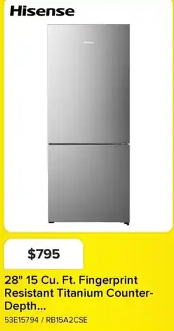 Leon's Hisense 28" 15 Cu. Ft. Fingerprint Resistant Titanium Counter-Depth Refrigerator offer