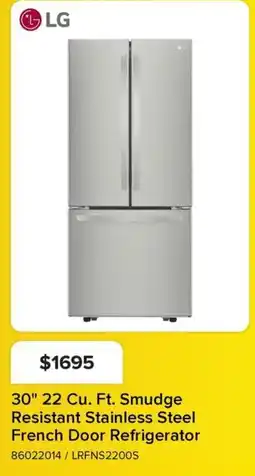 Leon's LG 30" 22 Cu. Ft. Smudge Resistant Stainless Steel French Door Refrigerator offer