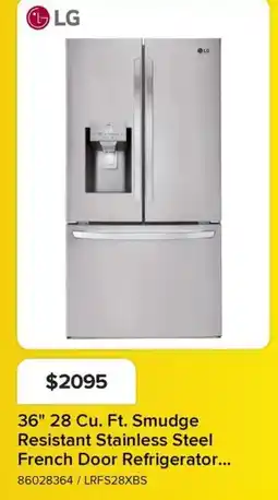 Leon's LG 36" 28 Cu. Ft. Smudge Resistant Stainless Steel French Door Refrigerator offer