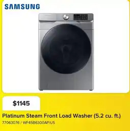 Leon's Samsung Platinum Steam Front Load Washer offer