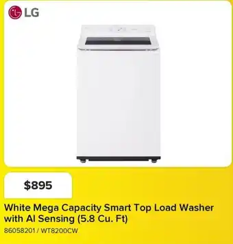 LG White Mega Capacity Smart Top Load Washer with Al Sensing