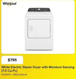 Leon's Whirlpool White Electric Steam Dryer with Moisture Sensing offer
