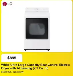 Leon's LG White Ultra Large Capacity Rear Control Electric Dryer with Al Sensing offer