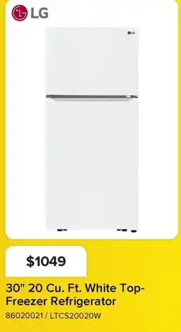 Leon's LG 30" 20 Cu. Ft. White Top-Freezer Refrigerator offer