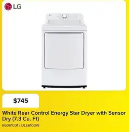 Leon's LG White Rear Control Energy Star Dryer with Sensor Dry offer