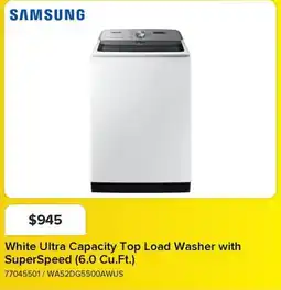 Leon's Samsung White Ultra Capacity Top Load Washer with SuperSpeed offer