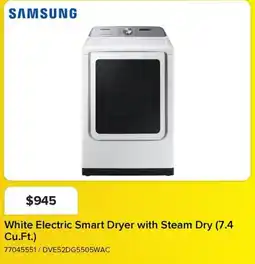 Leon's Samsung White Electric Smart Dryer with Steam Dry offer