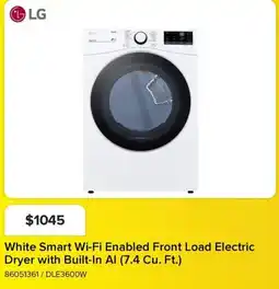 Leon's LG White Smart Wi-Fi Enabled Front Load Electric Dryer with Built-In AI offer