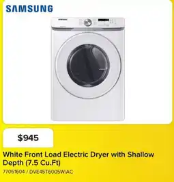 Leon's Samsung White Front Load Electric Dryer with Shallow Depth offer