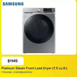 Leon's Samsung Platinum Steam Front Load Dryer offer