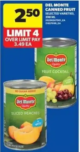 Wholesale Club Del Monte canned fruit selected varieties offer