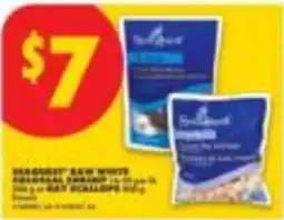 No Frills Bargain raw white prawns or bay scallops offer
