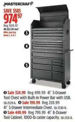 Canadian Tire Mastercraft 41" 3-Drawer Tool Chest with Built-In Power Bar with USB offer