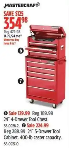 Canadian Tire Mastercraft 24" 4-Drawer Tool Chest. 24" 5-Drawer Tool Cabinet offer