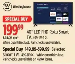 Canadian Tire Westinghouse 40" LED FHD Roku Smart TV offer