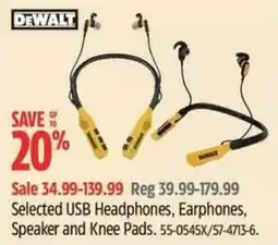 Canadian Tire DeWalt selected usb headphones earphones speaker and knee pads offer