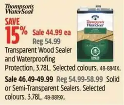 Canadian Tire Thompson's WaterSeal Transparent Wood Sealer and Waterproofing Protection offer