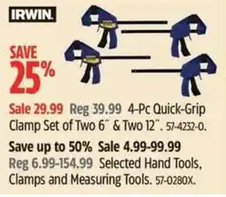 Canadian Tire Irwin 4-Pc Quick-Grip Clamp Set of Two 6" & Two 12" offer