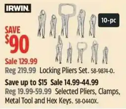 Canadian Tire Irwin locking pliers set offer