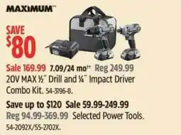 Canadian Tire Maximum 20V MAX 1/2" Drill and 1/4" Impact Driver Combo Kit offer