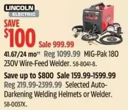 Canadian Tire Lincoln Electric MIG-Pak 180 230V Wire-Feed Welder offer