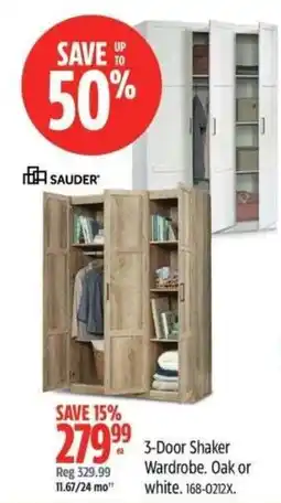 Canadian Tire Sauder 3-Door Shaker Wardrobe offer