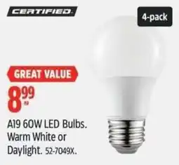 Canadian Tire A19 60W LED Bulbs offer