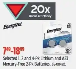 Canadian Tire Energizer lithium and a23 mercury-free batteries offer