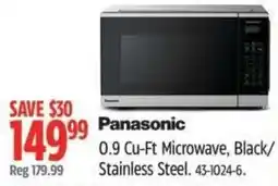 Canadian Tire Panasonic 0.9 Cu-Ft Microwave, Black/ Stainless Steel offer