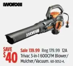 Canadian Tire Worx Trivac 3-in-1 600CFM Blower/Mulcher/Vacuum offer