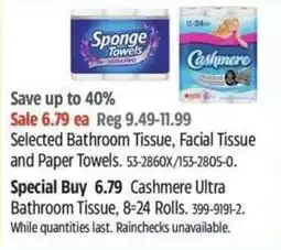 Canadian Tire Selected Bathroom Tissue Facial Tissue and Paper Towels offer