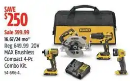 Canadian Tire DeWalt 20V MAX Brushless Compact 4-Pc Combo Kit offer