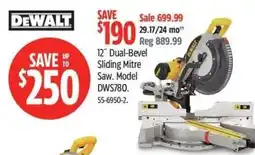 Canadian Tire DeWalt 12" Dual-Bevel Sliding Mitre Saw offer